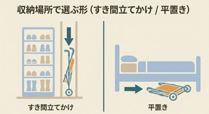 収納場所で選ぶベビーカーの形(すき間立てかけと平置き)