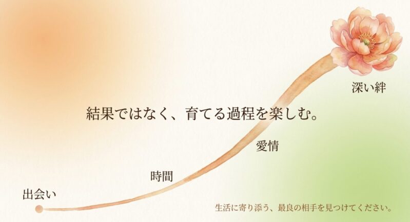 結果ではなく育てる過程を楽しみ、時間を通して愛情や深い絆を育むというメッセージ