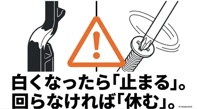 白くなったら止まる、回らなければ休むというパーツ破損を防ぐための注意