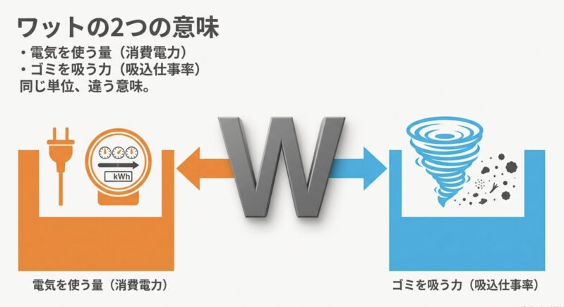 掃除機のワット数の2つの意味である消費電力と吸込仕事率の違い