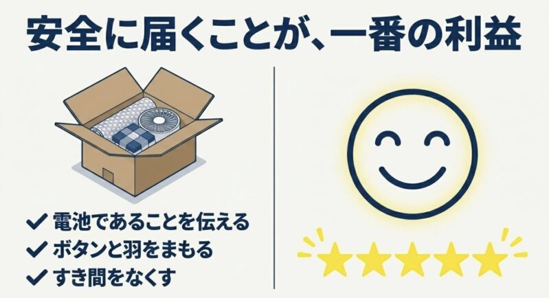 電池の申告、ボタンと羽の保護、すき間埋めなど安全に届けるための梱包チェックリスト