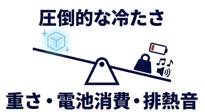 冷却プレート付きハンディファンの圧倒的な冷たさと重さや電池消費などの注意点