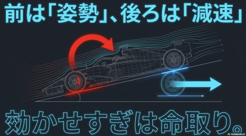 フロントブレーキで姿勢を作り、リアブレーキで減速する役割分担の解説