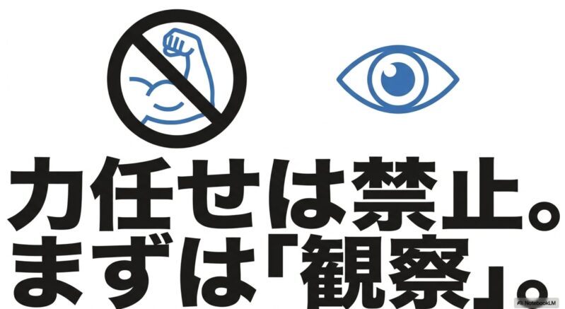 力任せは禁止。まずは観察というメッセージ