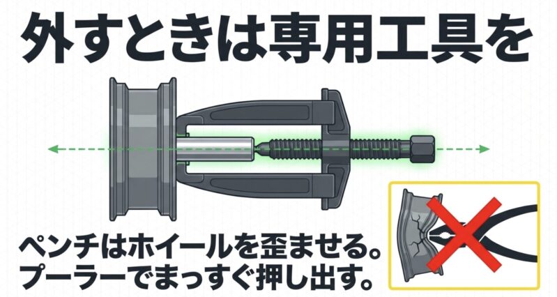 貫通ホイールを外す専用工具プーラーの必要性とペンチのリスク