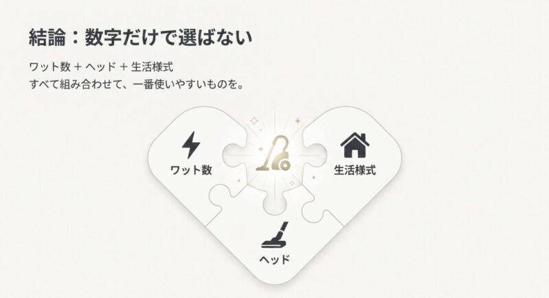 掃除機はワット数、生活様式、ヘッドを組み合わせて一番使いやすいものを選ぶ