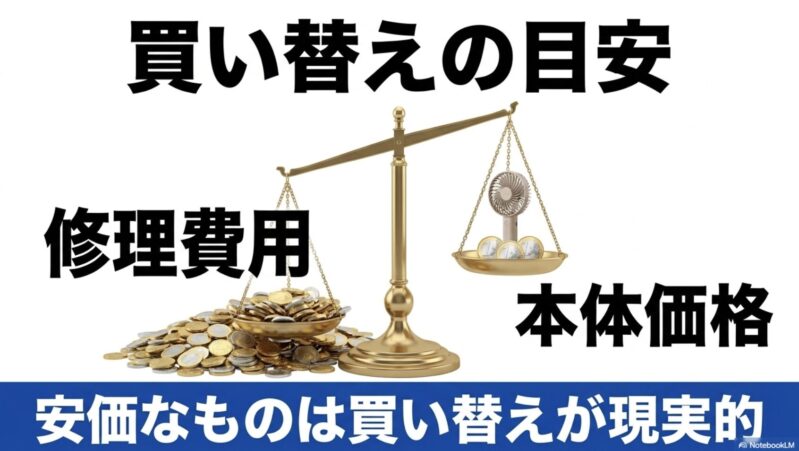 ハンディファンの買い替えの目安（安価なものは修理費用と本体価格を比較し、買い替えが現実的）