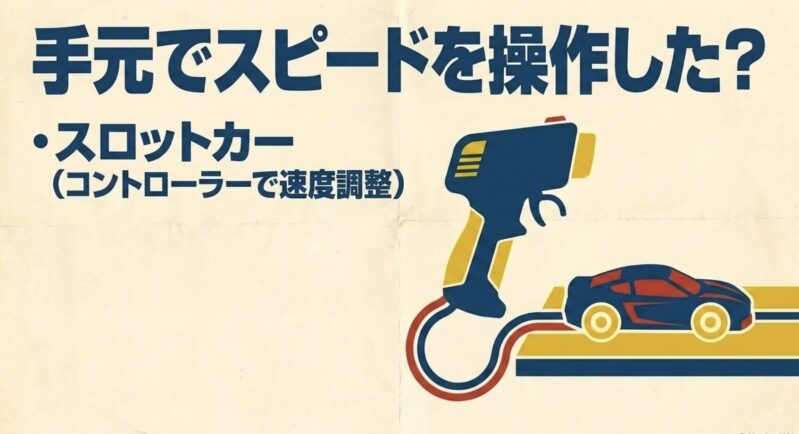 スロットカーなど、コントローラーを使って手元でスピードを操作したおもちゃの解説