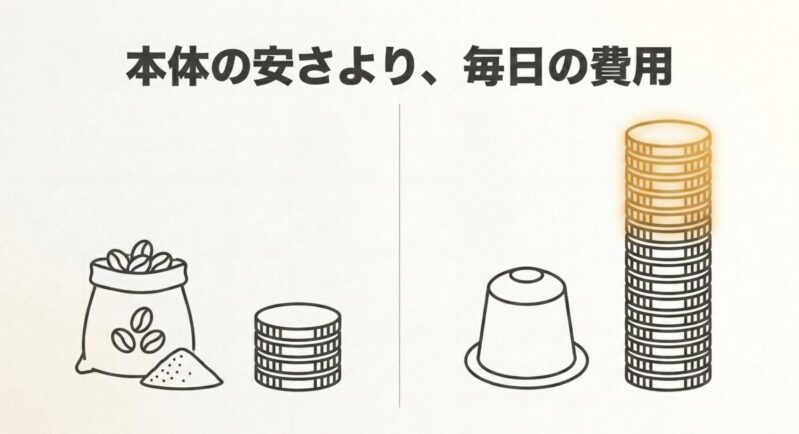 コーヒーメーカーの本体価格よりも重要な毎日のランニングコスト（豆代・カプセル代・フィルター代）