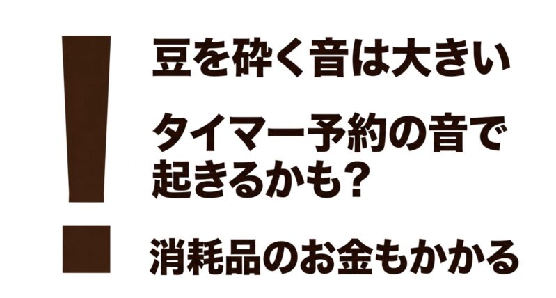 豆を砕く音、タイマー予約の音、消耗品のお金に関する注意点