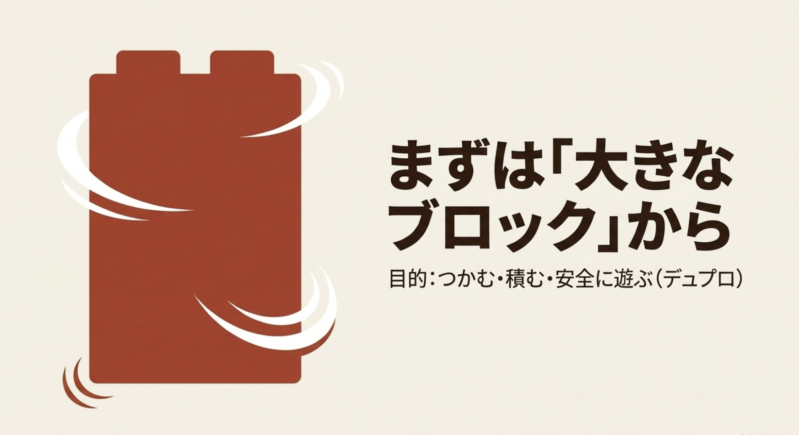 まずは「大きなブロック」から。目的はつかむ・積む・安全に遊ぶことです。